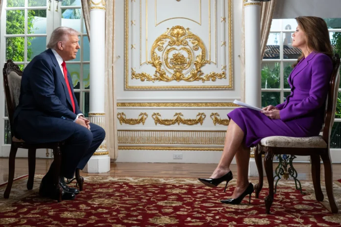 President Donald Trump participates in a “60 Minutes” interview with Norah O’Donnell.