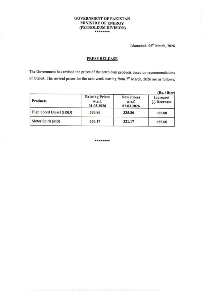 Fuel Prices Hike Official Govt Press Release