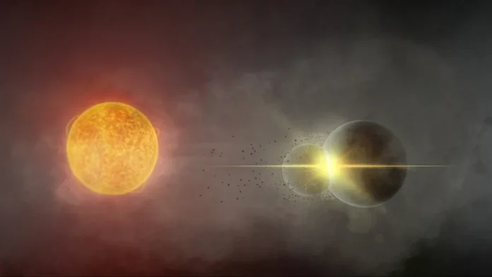 Cataclysmic Collision between Exo-Planets in Gaia20ehk's star system